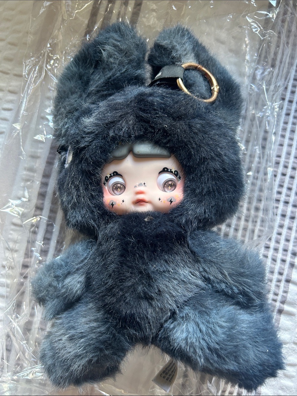 Nommi Weather Forecast Darkness Bag Charm Keyring in Dark Gray plush